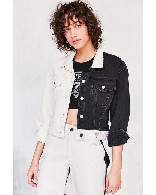 Guess 1981 Colorblock Cropped Denim Jacket in Black | Lyst